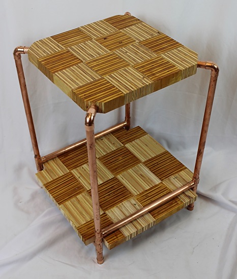 Plywood End Grain & Copper Pipe Side Table with Shelf